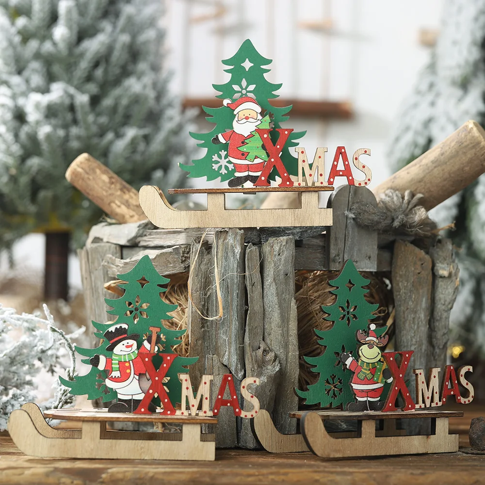 

1PC Christmas Tree Shape Wooden Pendants DIY Santa Claus/Snowman Xmas Tree Deer Ornaments Christmas Party Decoration Kids Gift