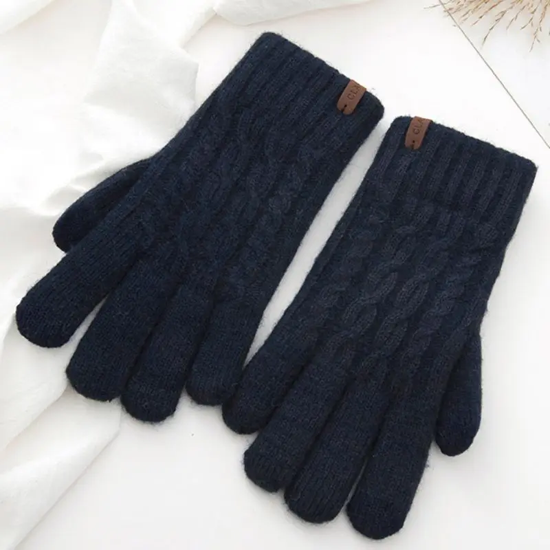 Dark Blue Зимние перчатки для велоспорта с сенсорным экраном, ветрозащитные теплые вязаные перчатки для занятий спортом на открытом воздухе - Цвет: Dark Blue