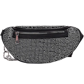 

Women'S Waist Bags Diamonds Ladies Fanny Pack Fashion Chest Bag Banana Rhinestone Chain Crossbody Shoulder Bags Belt Bag(Silver)