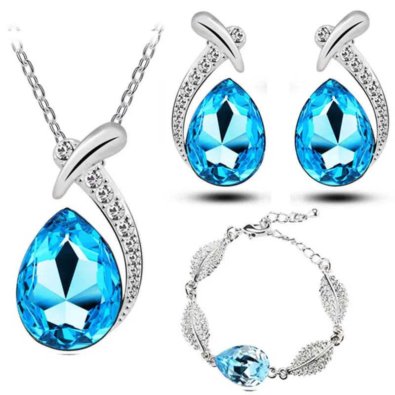 

Europe And America Popular Jewelry Elegant Versatile Corn Poppy Water Droplet Necklace Ear Stud Bracelets Crystal WOMEN'S Suit W