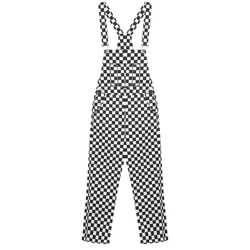 Plaid Print Laamei Ретро Уличная одежда в стиле хип-хоп комбинезон клетчатый комбинезон с принтом женский Harajuku Свободный комбинезон карго Брюки - Цвет: Plaid Print