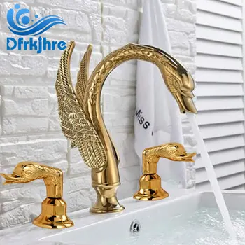 

Golden Swan Basin Faucet Dual Handles Hot Cold Water Mixer Tap 3pcs Bathroom Deck Mounted Basin Sink Faucet Wash Toilet Faucets