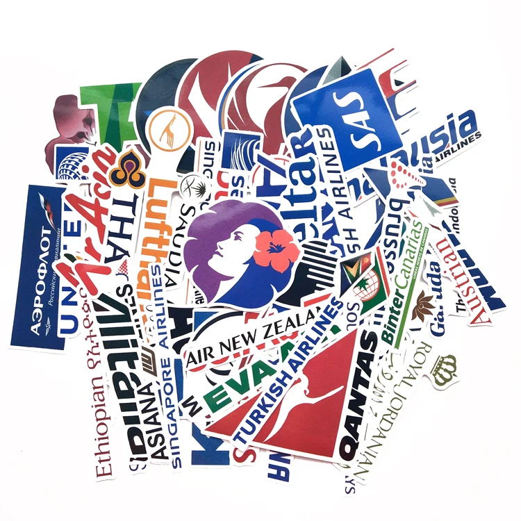 

New Style 52Pcs Airline Logo High Quality Stickers Aviation Travel Trip For Suitcase Laptop Decal Fashion DIY Waterproof Sticker