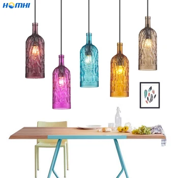 

bar pendant lights wine bottle stained glass pendant lamp color glass lighting for kitchen island red teal yellow luminaire susp