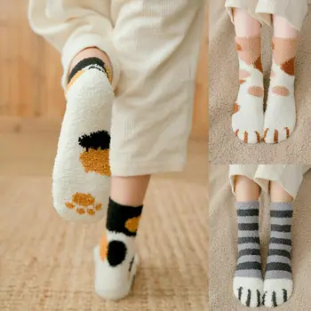 

Hirigin Winter Women Fluffy Plush Warm Socks Cute Cat Paws Thick Warm Sleeping Floor Socks No-Slipper Soft Sock