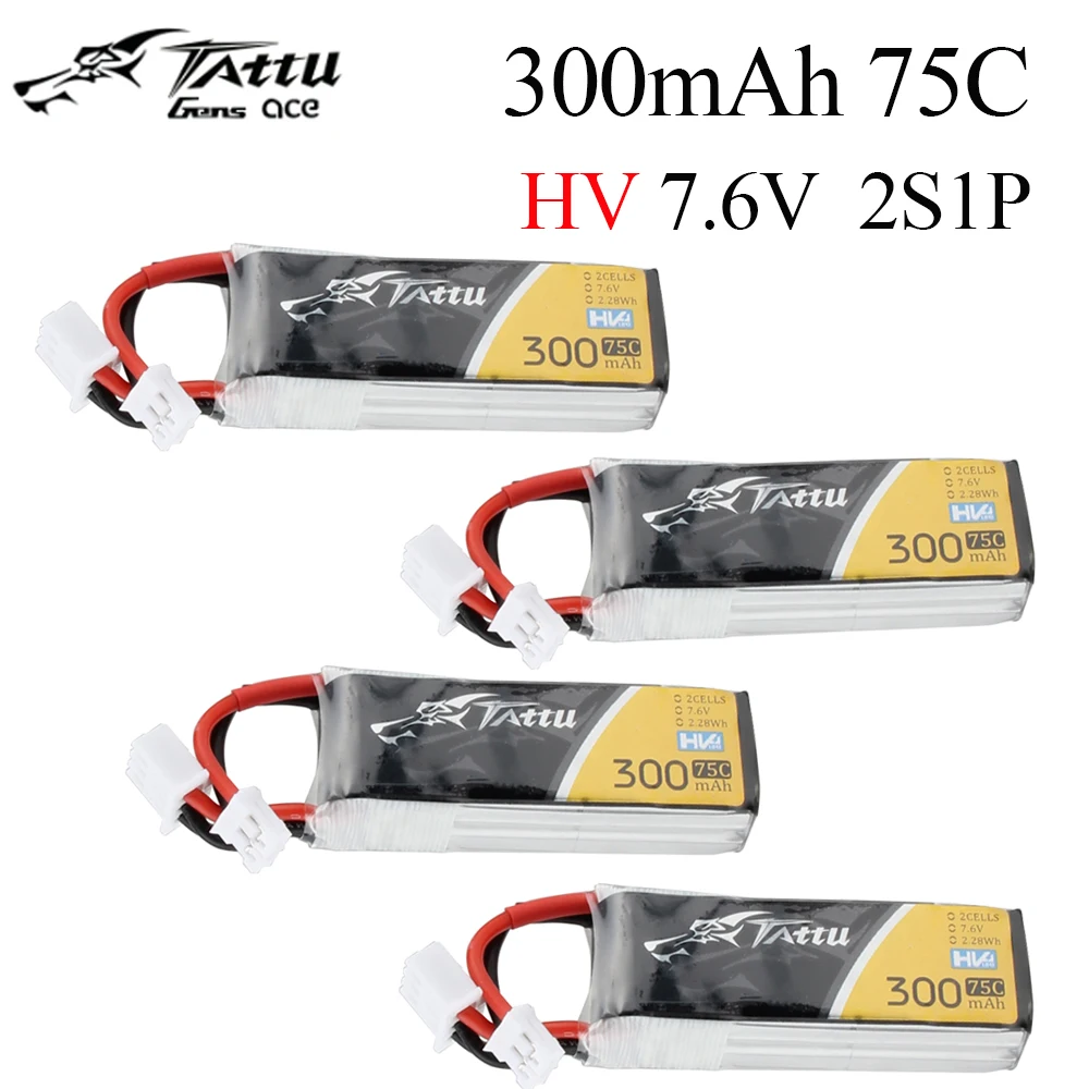 4 шт. Tattu 300 мАч 7 6 В 75C 2S1P HV Lipo аккумулятор с фоторазъемом для радиоуправляемого FPV