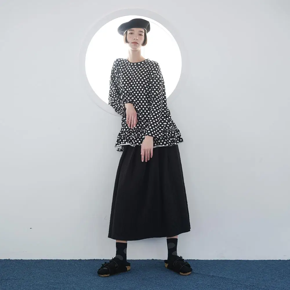 imakokoni Polka Dot Bottoming Shirt White T-Shirt Original Design Wild Loose Long Sleeve Japanese Top 182543