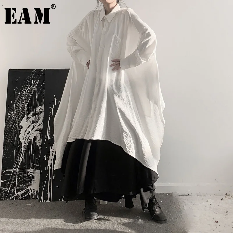 

[EAM] Women Black Asymmetrical Big Size Blouse New Lapel Long Sleeve Loose Fit Shirt Fashion Tide Spring Autumn 2020 19A-a533