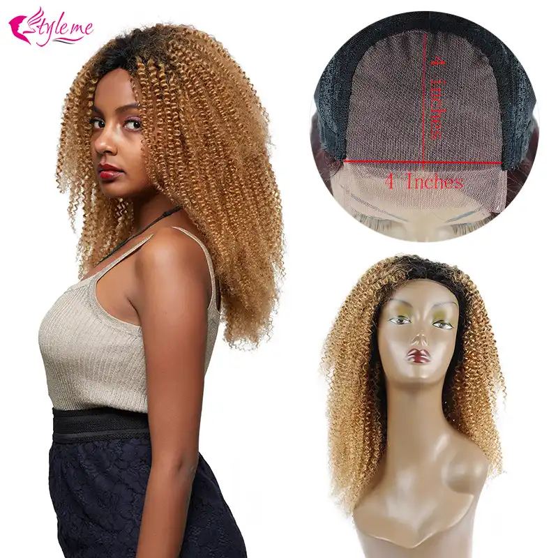 Style Me Brazilian 4 4 Lace Closure Wig Kinky Curly Ombre Honey