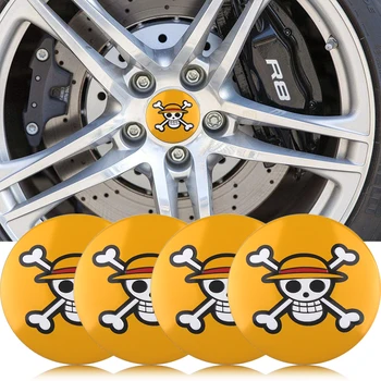 

4Pcs Car Styling 3D ONE PIECE Pirate Flag Skull Sticker Wheel Center Hub Cap Sticker Badge wheel Decal decoration Accessories