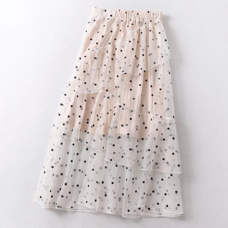 

A Generation of Irregular Playful Mesh Dress Mid-length Polka Dot Chiffon INS Super Fire Skirt Entity