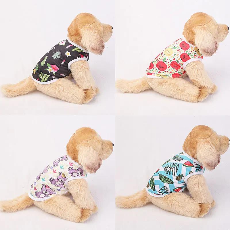 2021 Summer Cartoon Cat Vest Dog T-Shirts Print Pet Clothes Costume Cats Thin Clothing For Small Dogs Chihuahua Cute Puppy Vest