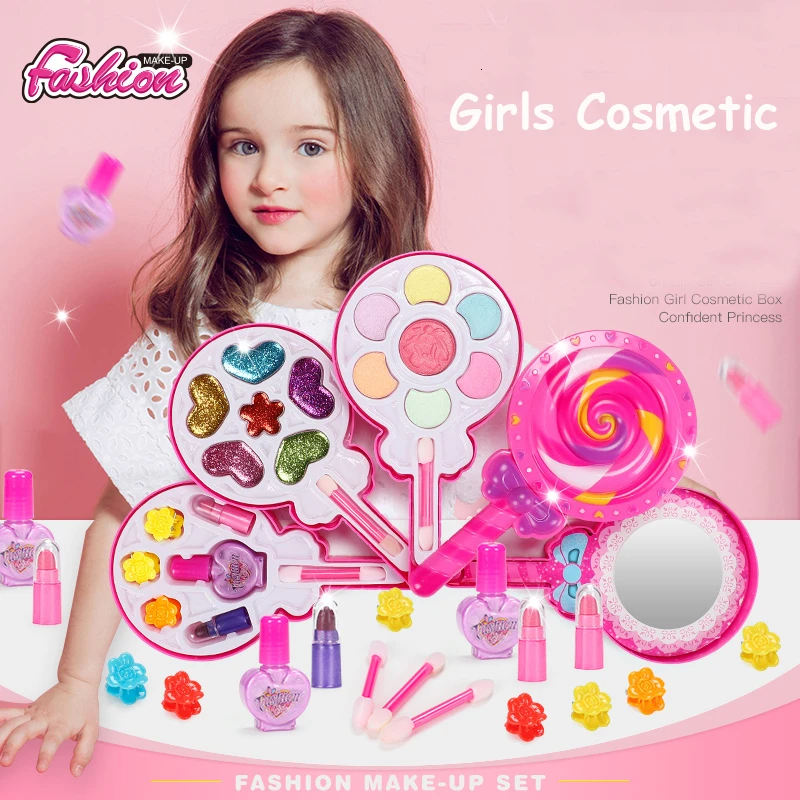 

Pretend Play Make Up Toys Safe Non-toxic Make Up Kit for Children Beauty Set Pink Princess Fashion Cosmetic Kit for Girls Gift