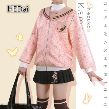

Demon Slayer: Kimetsu no Yaiba Kamado Nezuko Cosplay Costume Daily JK Uniforms Woman Coat+Skirt Sets Anime Cosplay