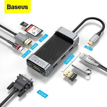 

Baseus USB C HUB Type C to USB3.0 HDMI VGA RJ45 HUB Multi USB 3.0 Power Adapter Type-c HUB For MackBook Pro Air USB-C Splitter