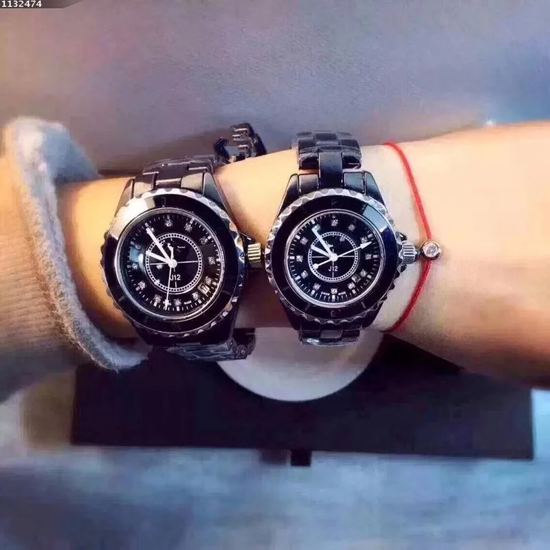 female male famous Brand ceramic Watch black white data Quartz Wrist watch for couple Women men stainless steel band 33 38mm