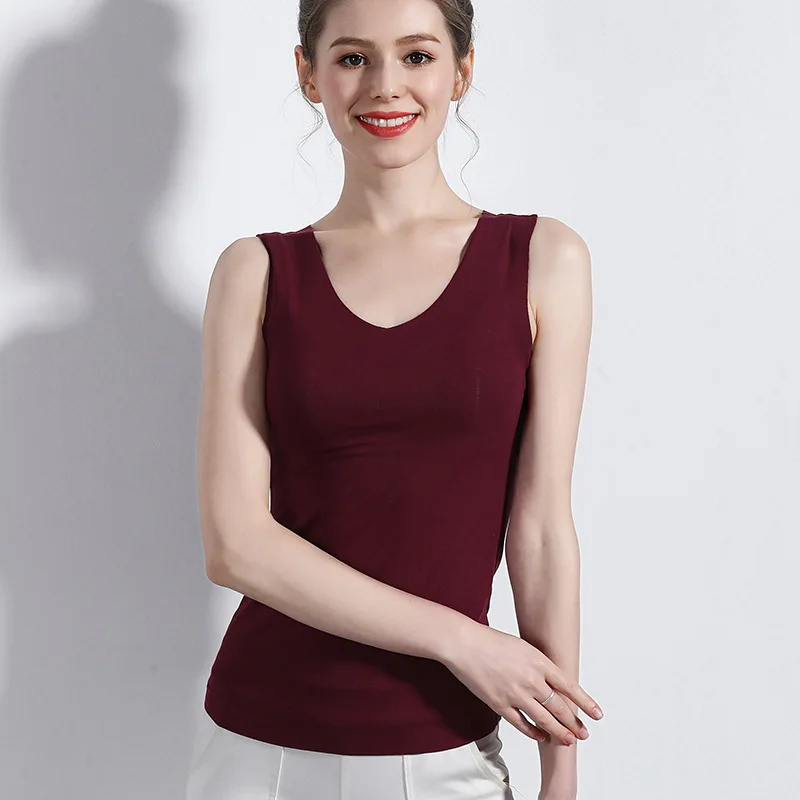 V-neck wine red Новинка, летний женский жилет, Корейская версия, бесследный, самосовершенствование, сплошной цвет, базовый жилет - Цвет: V-neck wine red