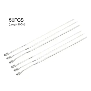 

50pcs Stainless Steel Barbecue Needle BBQ Barbecue Flat Skewers BBQ Needle Anti-skid Handle Barbecue Sign Kitchen Gadget