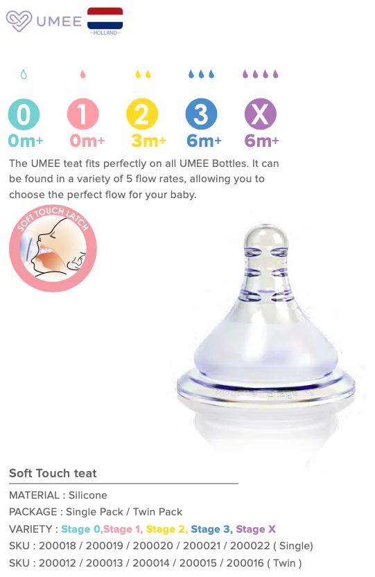 UMEE SOFT TOUCH FEEL teat эргономичный дизайн комбинирует грудную вскармливание и