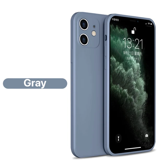 Luxury Square Frame Soft Liquid Silicone Case For iPhone 12 11 13 Pro Max Mini X Xr Xs SE 2 2020 6 6s 7 8 Plus Shockproof Cover Gray