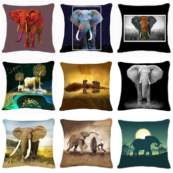 

New Animal Majestic Elephant Cute Elephant Sunset Back Polyester Pillowcase Home Decoration Sofa Car Seat Cushion Cover