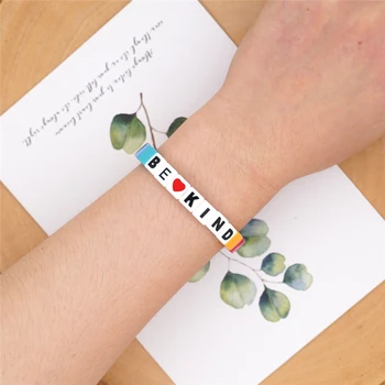 

HEYUYAO Rainbow Bracelet Friendship Bracelets For Women Jewelry Boho Summer 2020 BEKIND Letter Tile Beads Bracelet
