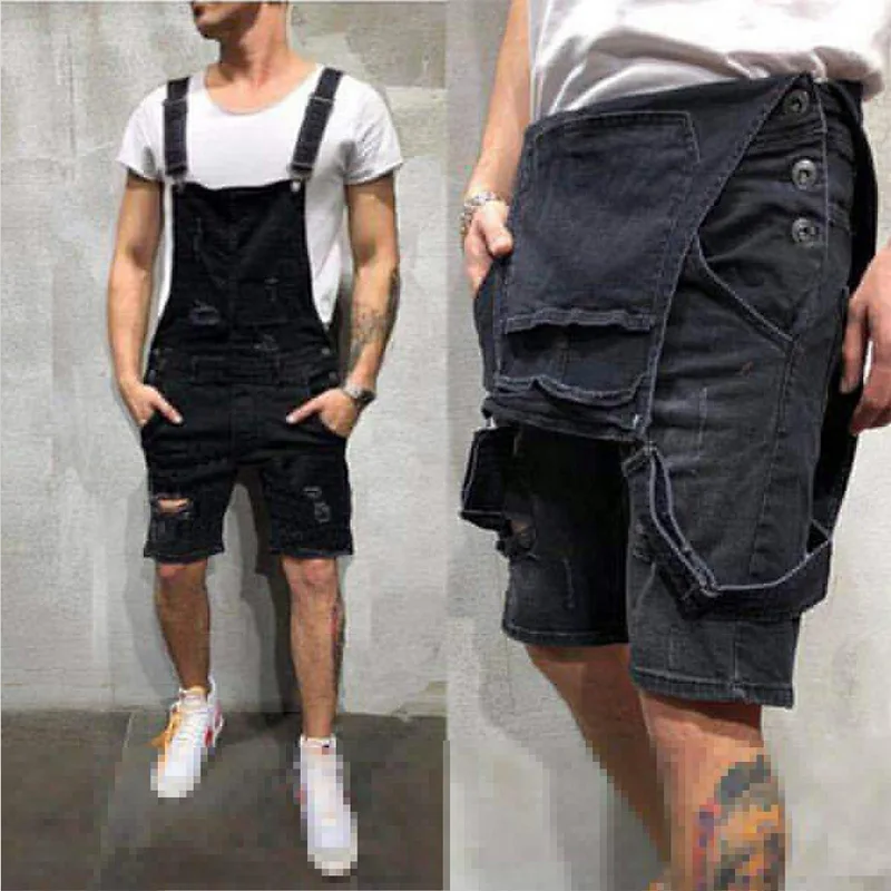 49965-80e92a.jpg Men Playsuit New Fashon Overalls Work Trousers Casual Denim Jumpsuit Romper Black Blue Strap Suspender Male Leotard - Image 1