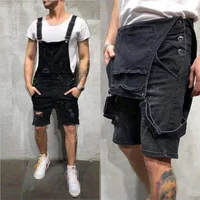Men Playsuit New Fashon Overalls Work Trousers Casual Denim Jumpsuit Romper Black Blue Strap Suspender Male Leotard