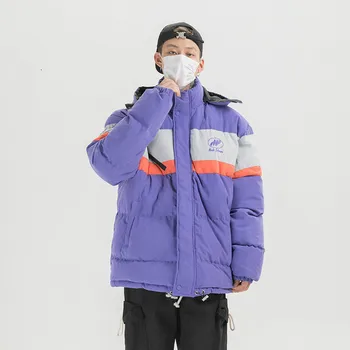 

Chic Original Retro Color Matching Embroidery 2019 Winter New Men's Clothing Couple Thick Cotton Coat Casual Parkas