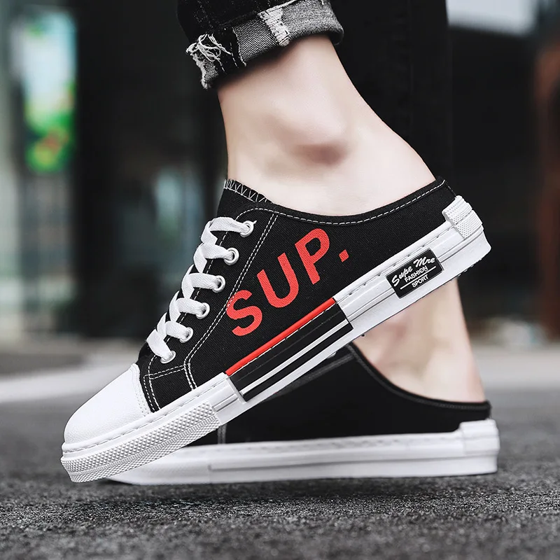 

2019 New Style Summer MEN'S Slippers Korean-style Trend Outer Wear Semi-Slipper Canvas Non-with Lazy Closed-toe Slippers Men's