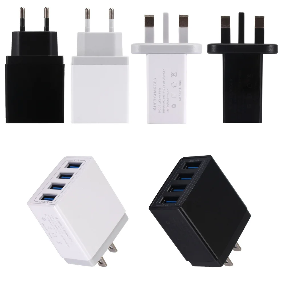 

Universal 4USB 5.1A USB Charger EU US Travel Wall Mobile Phone Charger Adapter for IPhone Xs Xiaomi Huawei Tablet Fast Charging
