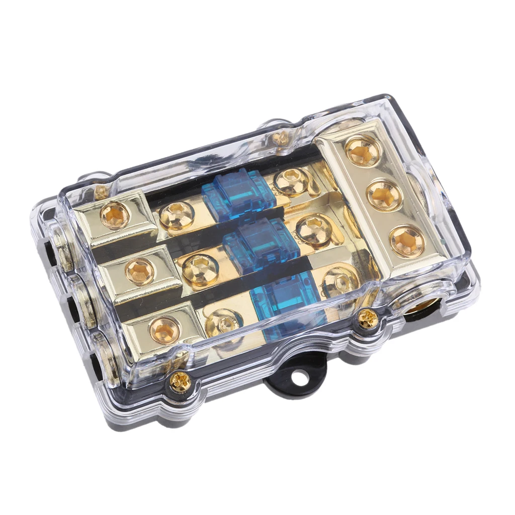 3 Way Power Distribution Block 4/8 AWG Gauge AGU Fuse Holder 60A(3in 1out)