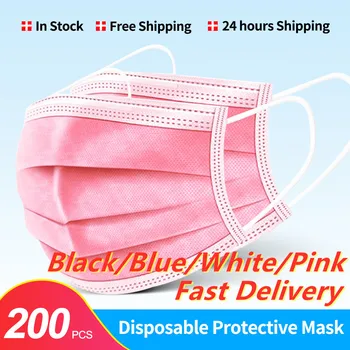 

200 Pcs Mask Disposable Nonwove 3 Layer Filter Mask mouth Face mask filter safe Breathable Black Protective masks Fast Shipping