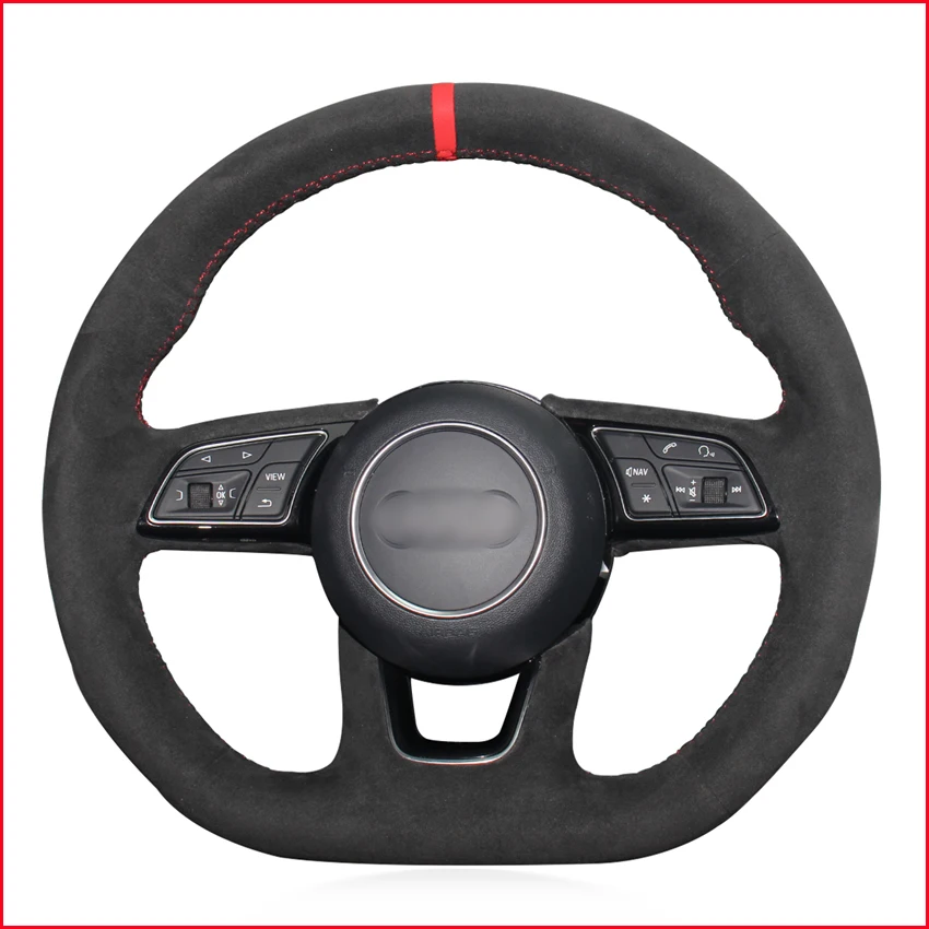 Black Suede DIY Red MARKER Car Steering Wheel Cover for Audi A3 (8V) A4 (B9) Avant A5 (F5) A1 (8X) Sportback Q2 2016-2019 | Автомобили и
