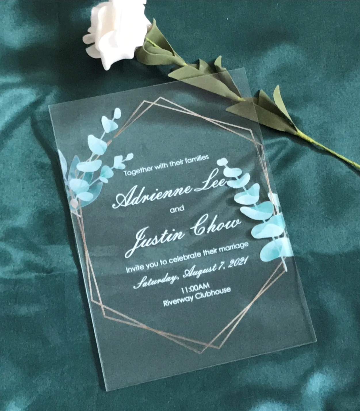 Special Gift Custom 10pcs Acrylic Wedding Invitation,Green Leaf Acrylic  Menu,Sweet Birthday Invitations,Party Favor Decorations