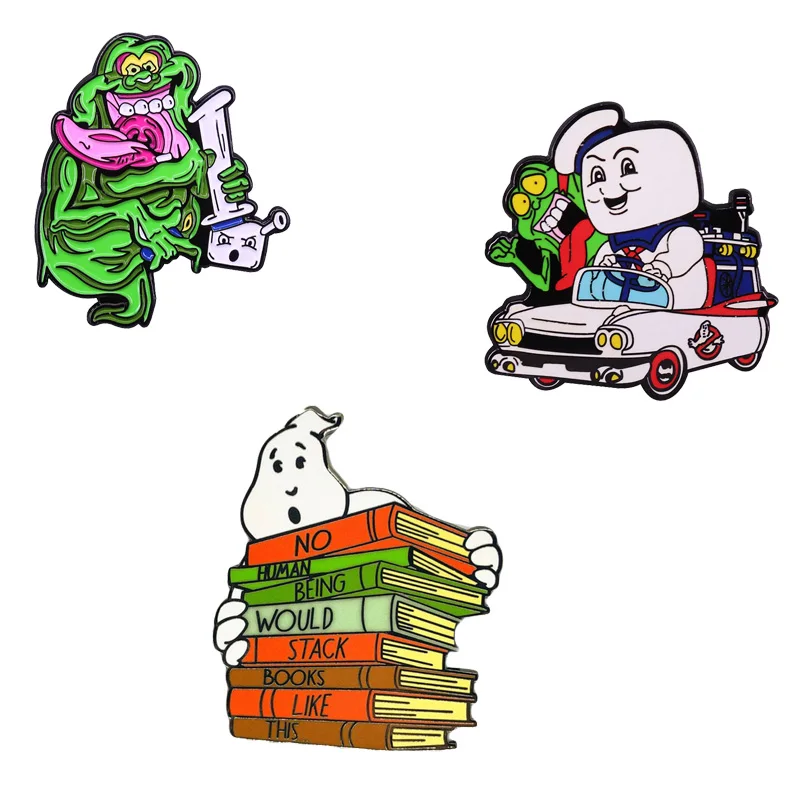 Ghostbusters Lapel Pin Marshmallow Man and Slimer Brooch Movie Fans