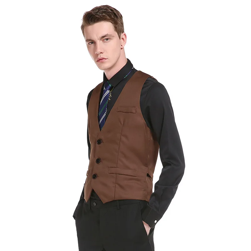 Стиль Мужская мода Slim Fit однорядные три пряжки сплошной цвет джентльмен костюм жилет M16