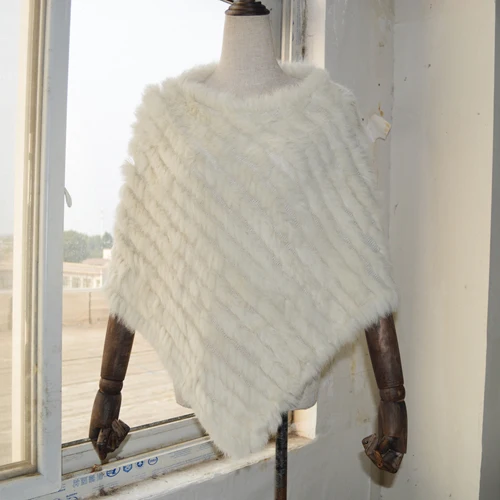 beige Горячая Распродажа шаль из натурального кроличьего меха, модные женские вечерние шали из натурального кроличьего меха, вязаный шарф из натурального кроличьего меха, пончо, накидка - Цвет: beige