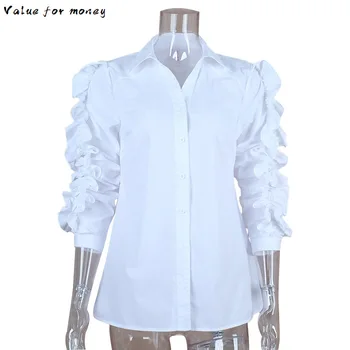 

Ruffles Female Blouse Lapel Collar Patchwork Long Sleeve White Shirt Tops For Ladies 2020 Spring OL Vintage Clothes