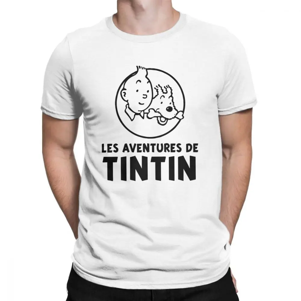 TinTin «Приключения Тинтина» футболка для Мужская из чистого хлопка Забавные футболки с круглым вырезом футболка одежда с короткими рукавами лето - Цвет: white