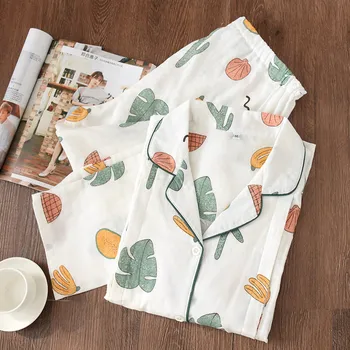 

100% Cotton Gauze Thin Maternity Wear Women Pajamas Set Loose Breastfeeding Clothing Cartoon Sleepwear Autumn Plus Size Pajamas