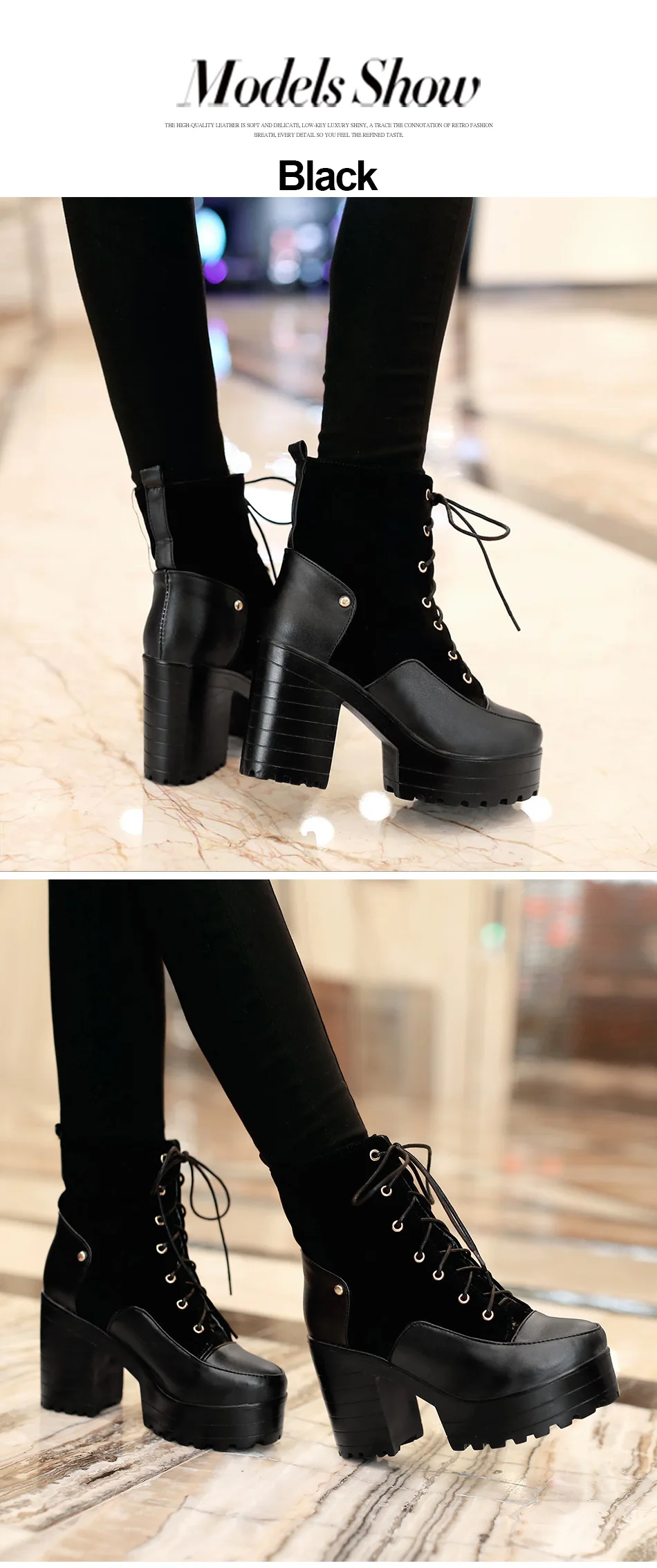 Mujer Women Lace up High heels boots 