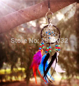 

New fashion originality hot multicolor Feather Dreamcatcher Wind Chimes Indian Style Pendant Dream Catcher key ring Gift