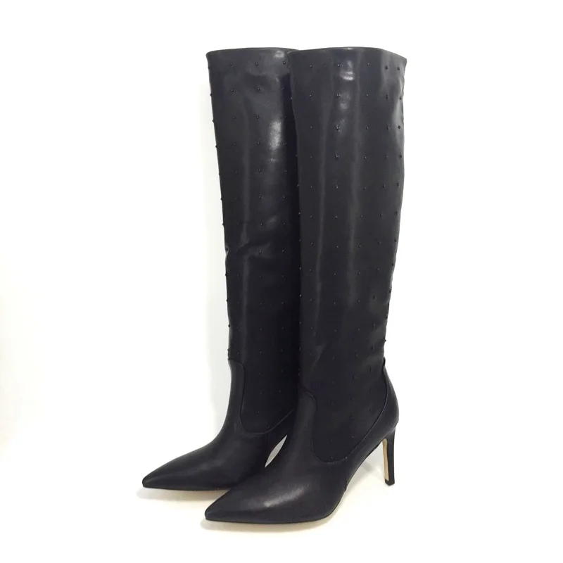 Брендовая пикантная женская обувь на высоком каблуке из мягкой кожи в ковбойском стиле; обувь для танцев; сезон осень-зима; зимние ботинки; женские черные ботинки с острым носком для бега