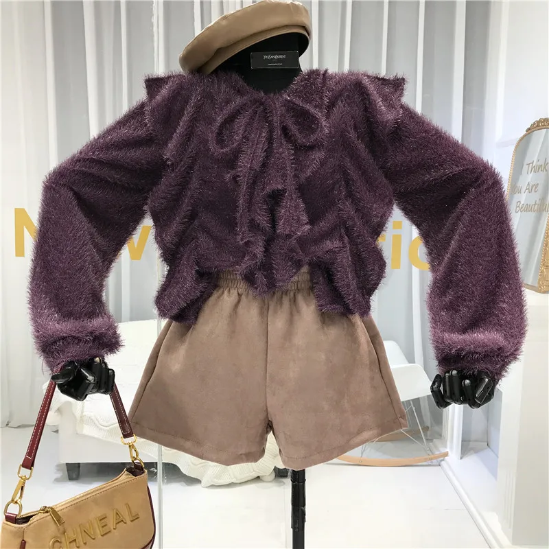 Mew Ruffles Blusas Mujer De Moda женские блузки женские рубашки в стиле Лолиты с рукавом-фонариком и круглым вырезом однотонная женская одежда