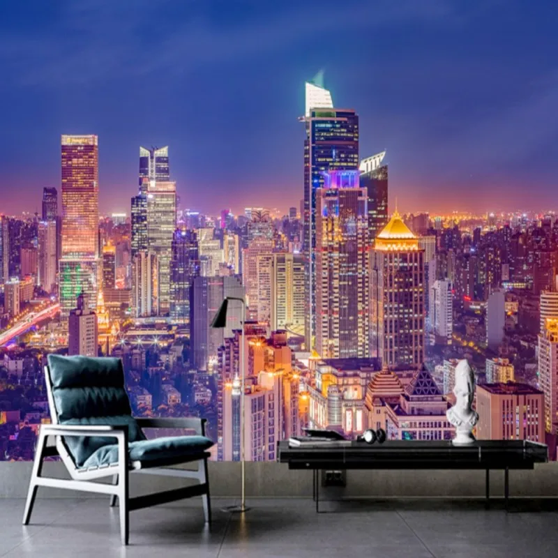 

Dropship Wallpaper 3d City Night High-Rise Building Waterproof Wallpaper Living Room Wall Paper Papel Pintado De Pared