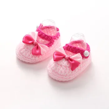

Baby Shoes Handmade First Walker ,Baby Knitted Shoes Girls Crochet Sapatos Infantis Meninas Bowknot Baby Slippers Shoes HOOLER