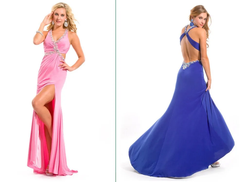 

free shipping 2015 new Design hot sexy backless V-neck crystal vestidos formales party mermaid evening gown long prom Dresses