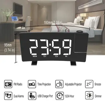 

8" LED Snooze Alarm Clock Dimmer Sleep Timer FM Radio Ceiling Projector USB