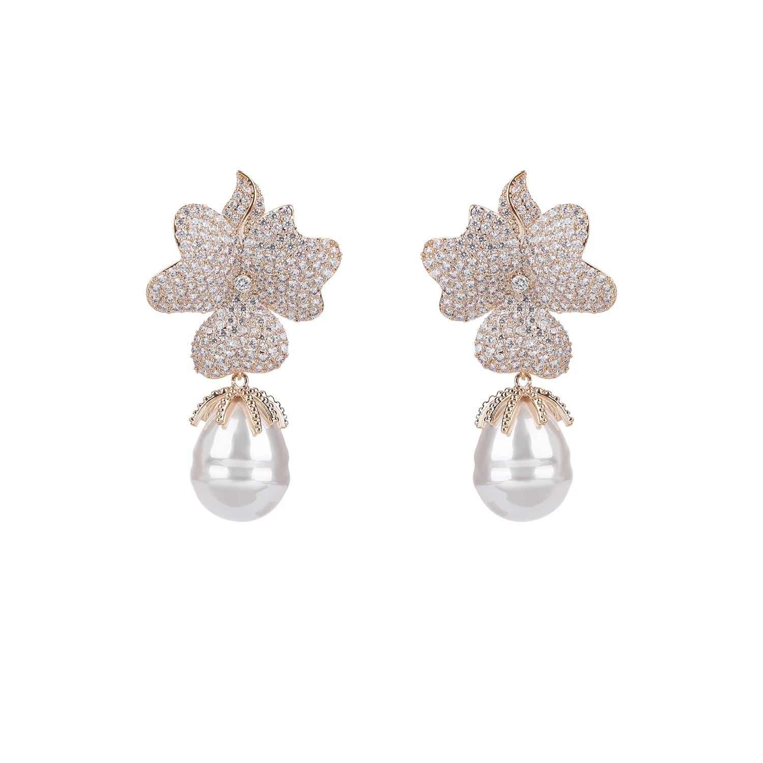 

Cubic Zircon CZ Flowers Earrings for Wedding, Crystals Leaf Earring for Bride, Women Girl Birthday Party Jewelry CE11034